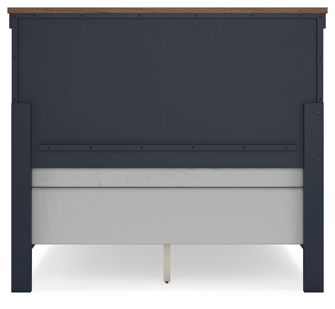 Landocken Full Panel Headboard with Mirrored Dresser, Chest and 2 Nightstands in Brown/Blue from Ashley - Luna Furniture
