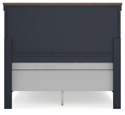 Landocken Full Panel Headboard with Mirrored Dresser, Chest and 2 Nightstands in Brown/Blue from Ashley - Luna Furniture