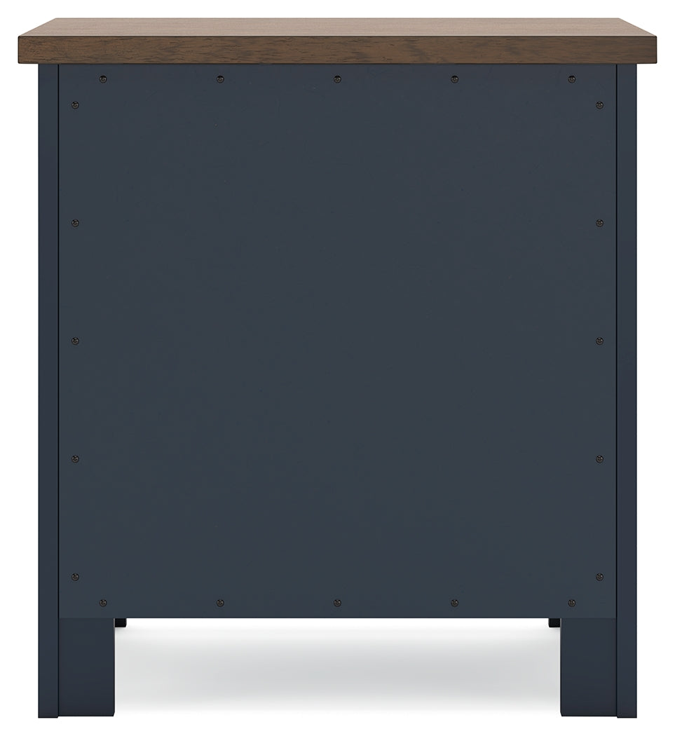 Landocken Full Panel Headboard with Mirrored Dresser, Chest and 2 Nightstands in Brown/Blue from Ashley - Luna Furniture
