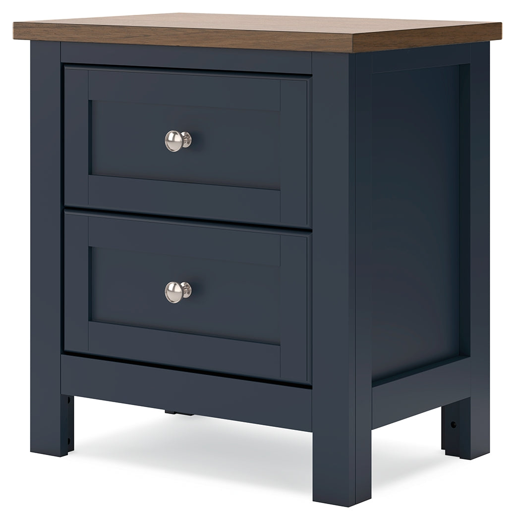 Landocken Full Panel Headboard with Mirrored Dresser, Chest and 2 Nightstands in Brown/Blue from Ashley - Luna Furniture