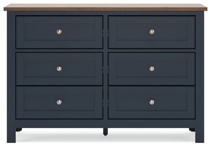 Landocken Queen Panel Bed with Dresser and 2 Nightstands in Brown/Blue - PKG020345
