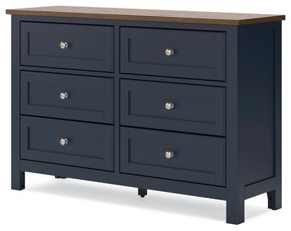 Landocken Queen Panel Headboard with Dresser and 2 Nightstands in Brown/Blue from Ashley - Luna Furniture
