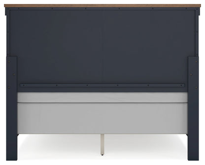 Landocken Queen Panel Headboard with Mirrored Dresser and Nightstand in Brown/Blue from Ashley - Luna Furniture