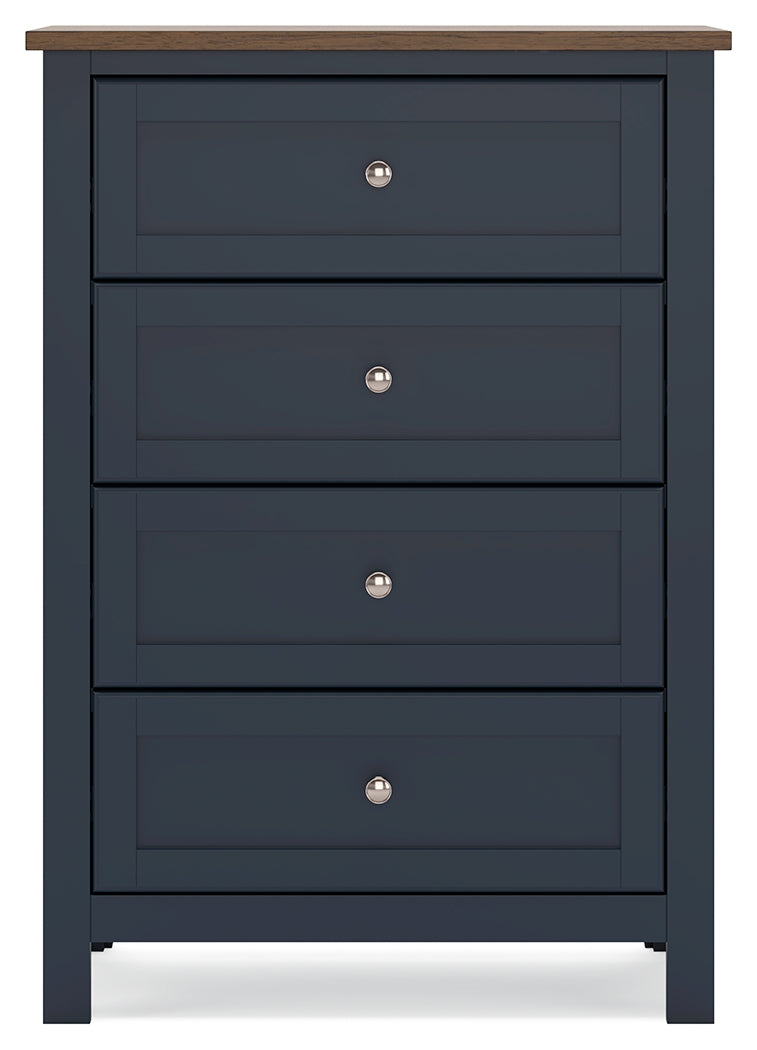 Landocken Queen Panel Headboard with Mirrored Dresser, Chest and 2 Nightstands in Brown/Blue from Ashley - Luna Furniture