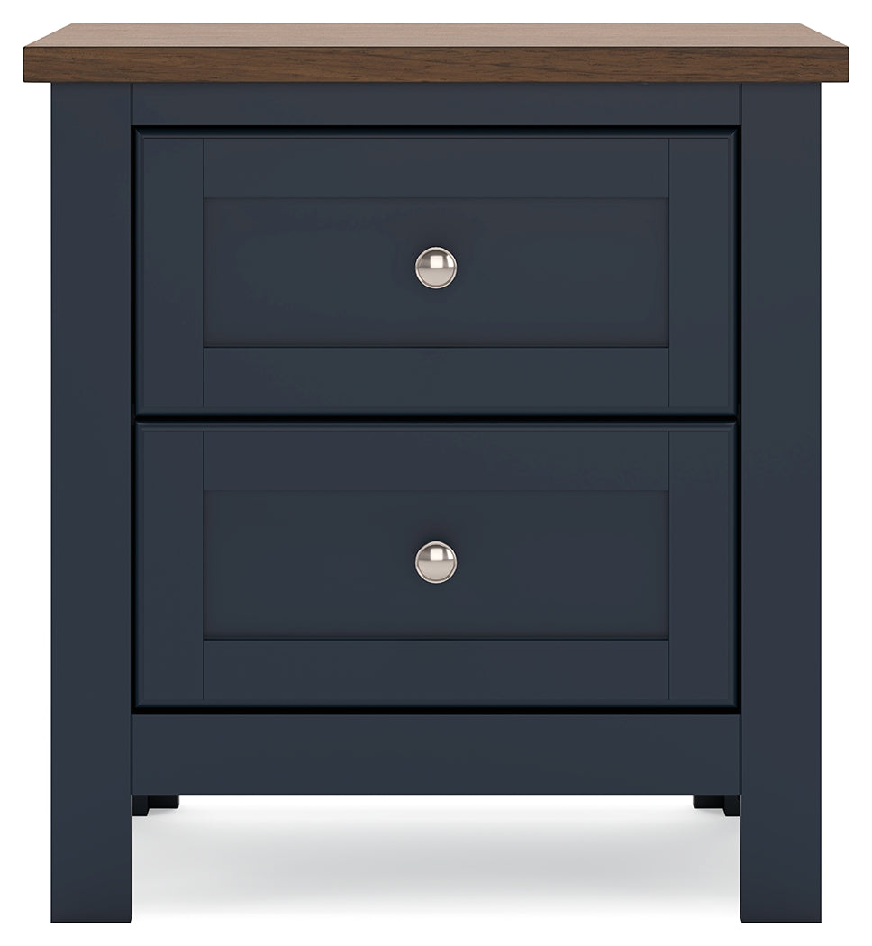 Landocken Queen Panel Headboard with Mirrored Dresser, Chest and Nightstand in Brown/Blue from Ashley - Luna Furniture