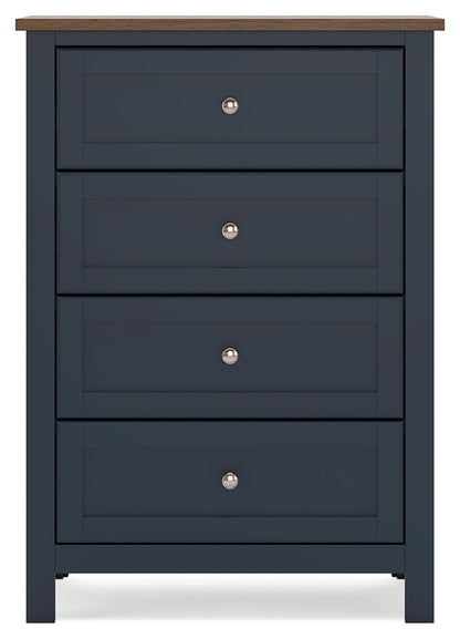 Landocken Queen Panel Headboard with Mirrored Dresser, Chest and Nightstand in Brown/Blue from Ashley - Luna Furniture