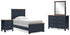 Landocken Twin Panel Bed with Mirrored Dresser and Nightstand in Brown/Blue - PKG020323