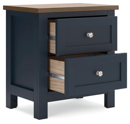 Landocken Twin Panel Headboard with Mirrored Dresser and 2 Nightstands in Brown/Blue from Ashley - Luna Furniture