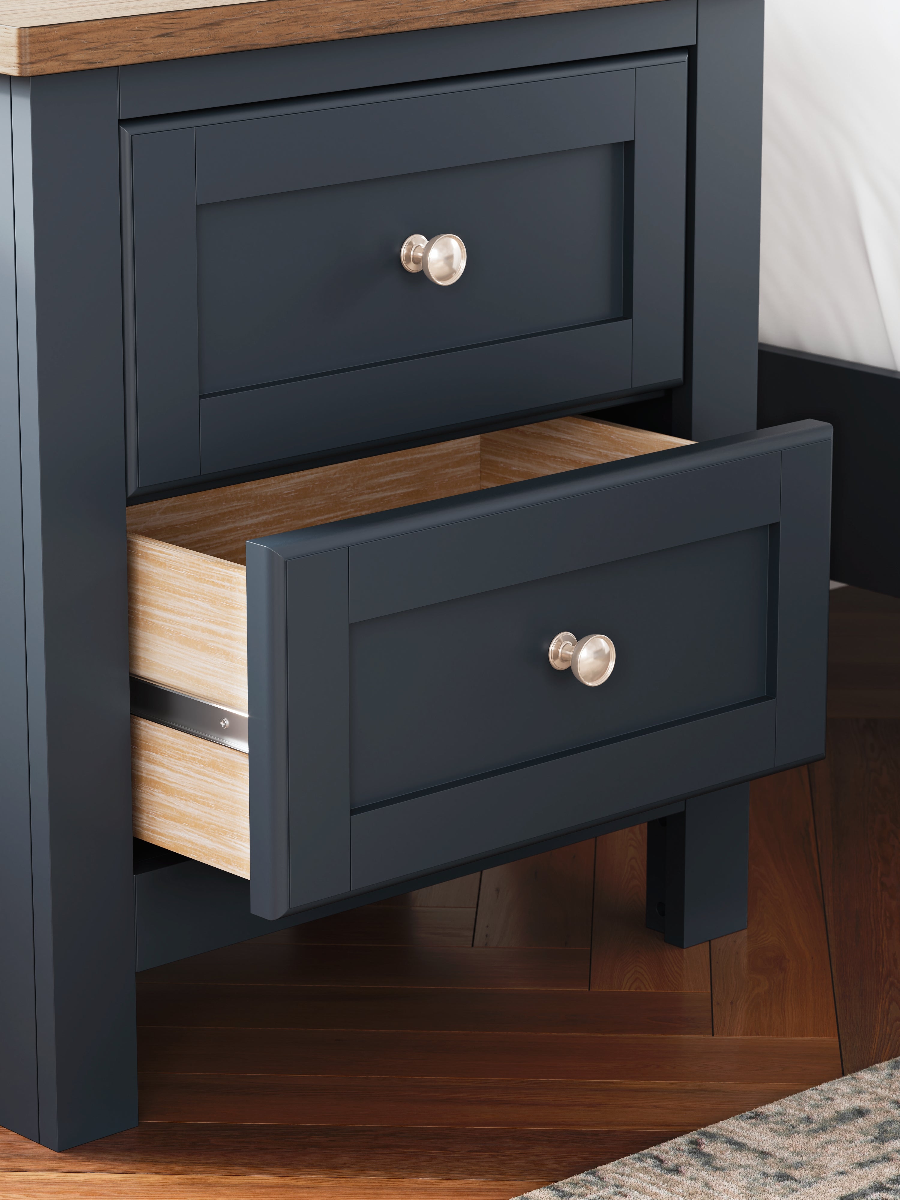 Landocken Twin Panel Headboard with Mirrored Dresser and 2 Nightstands in Brown/Blue from Ashley - Luna Furniture