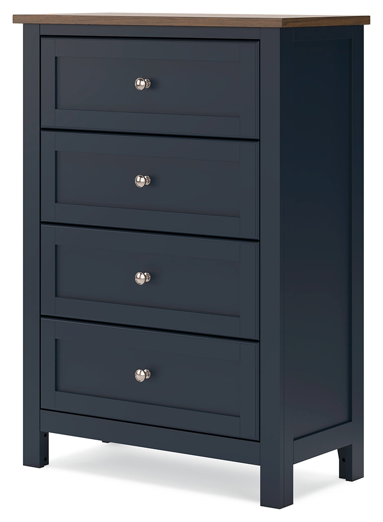 Landocken Twin Panel Headboard with Mirrored Dresser, Chest and 2 Nightstands in Brown/Blue from Ashley - Luna Furniture