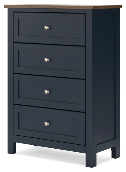 Landocken Twin Panel Headboard with Mirrored Dresser, Chest and 2 Nightstands in Brown/Blue from Ashley - Luna Furniture