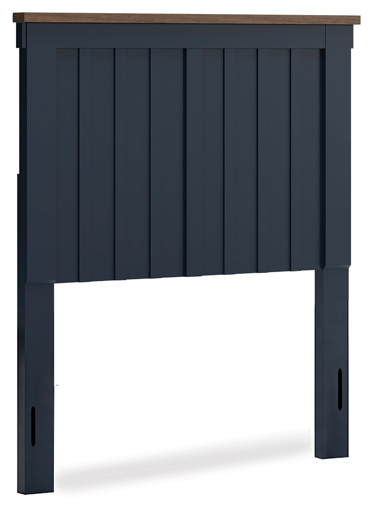 Landocken Twin Panel Headboard with Mirrored Dresser, Chest and 2 Nightstands in Brown/Blue from Ashley - Luna Furniture