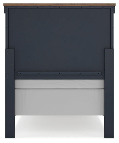 Landocken Twin Panel Headboard with Mirrored Dresser in Brown/Blue from Ashley - Luna Furniture