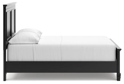 Lanolee Full Panel Bed with Mirrored Dresser, Chest and 2 Nightstands in Black - PKG015213