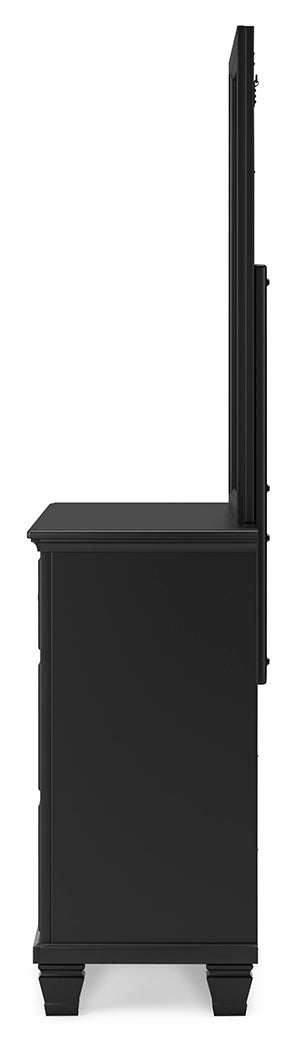 Lanolee King Panel Bed with Mirrored Dresser and 2 Nightstands in Black from Ashley - Luna Furniture