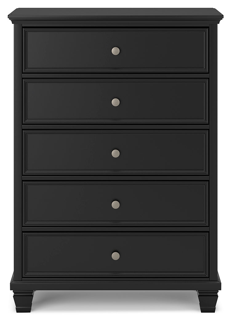 Lanolee King Panel Bed with Mirrored Dresser, Chest and 2 Nightstands in Black from Ashley - Luna Furniture