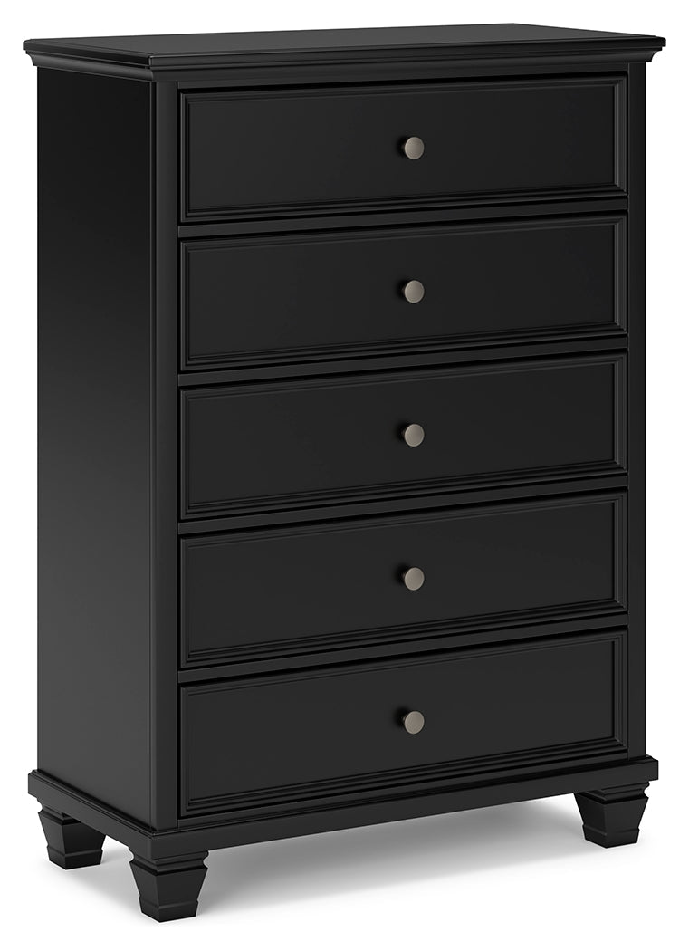 Lanolee King Panel Bed with Mirrored Dresser, Chest and 2 Nightstands in Black from Ashley - Luna Furniture
