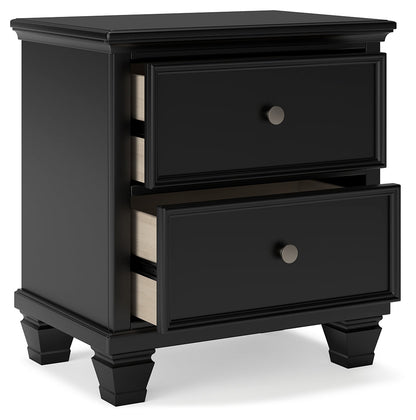 Lanolee King Panel Bed with Mirrored Dresser, Chest and 2 Nightstands in Black from Ashley - Luna Furniture