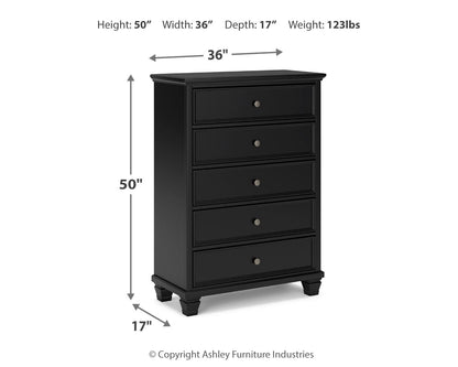 Lanolee King Panel Bed with Mirrored Dresser, Chest and 2 Nightstands in Black from Ashley - Luna Furniture