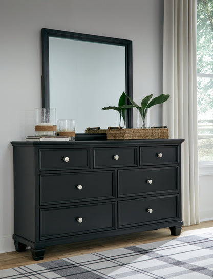 Lanolee King Panel Bed with Mirrored Dresser, Chest and 2 Nightstands in Black from Ashley - Luna Furniture