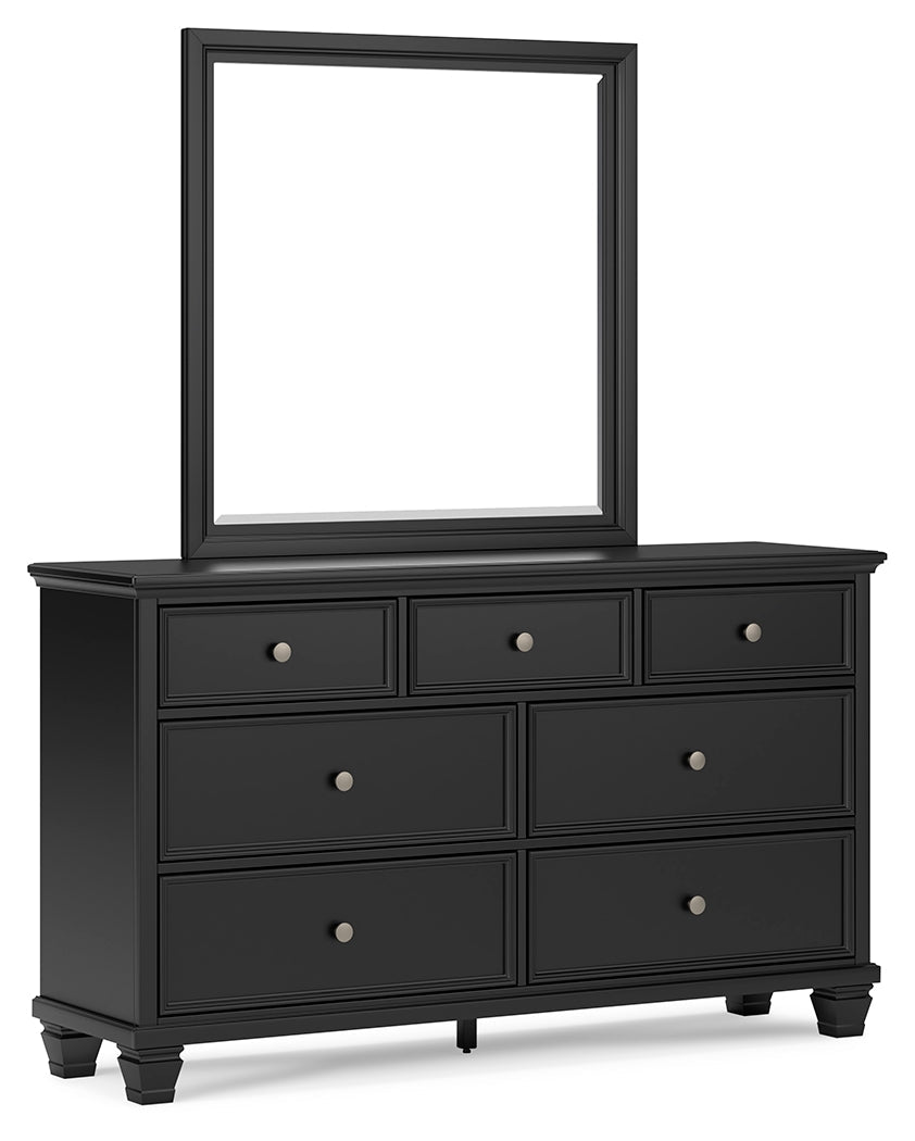 Lanolee King Panel Bed with Mirrored Dresser, Chest and 2 Nightstands in Black from Ashley - Luna Furniture