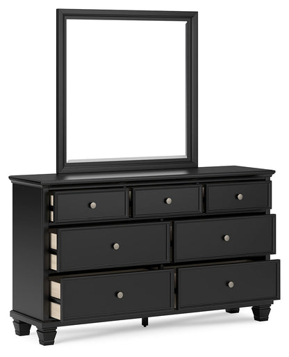 Lanolee King Panel Bed with Mirrored Dresser, Chest and 2 Nightstands in Black from Ashley - Luna Furniture