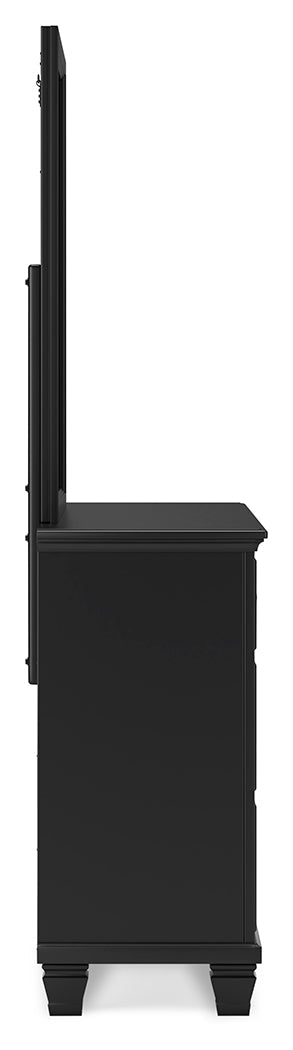 Lanolee King Panel Bed with Mirrored Dresser, Chest and 2 Nightstands in Black from Ashley - Luna Furniture