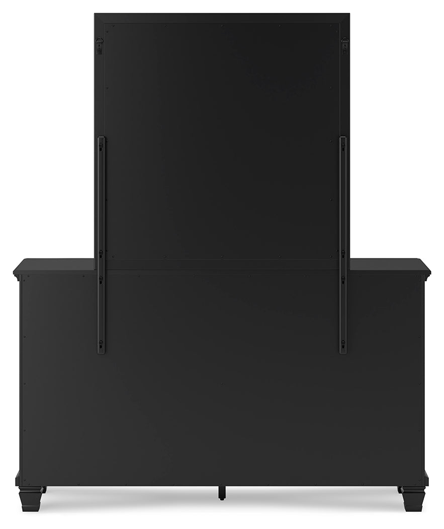 Lanolee King Panel Bed with Mirrored Dresser, Chest and 2 Nightstands in Black from Ashley - Luna Furniture