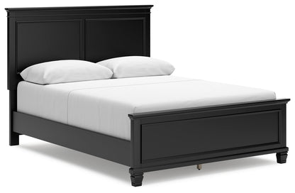 Lanolee Queen Panel Bed with Mirrored Dresser in Black - PKG015217