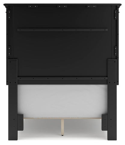 Lanolee Twin Panel Bed with Mirrored Dresser in Black - PKG015205