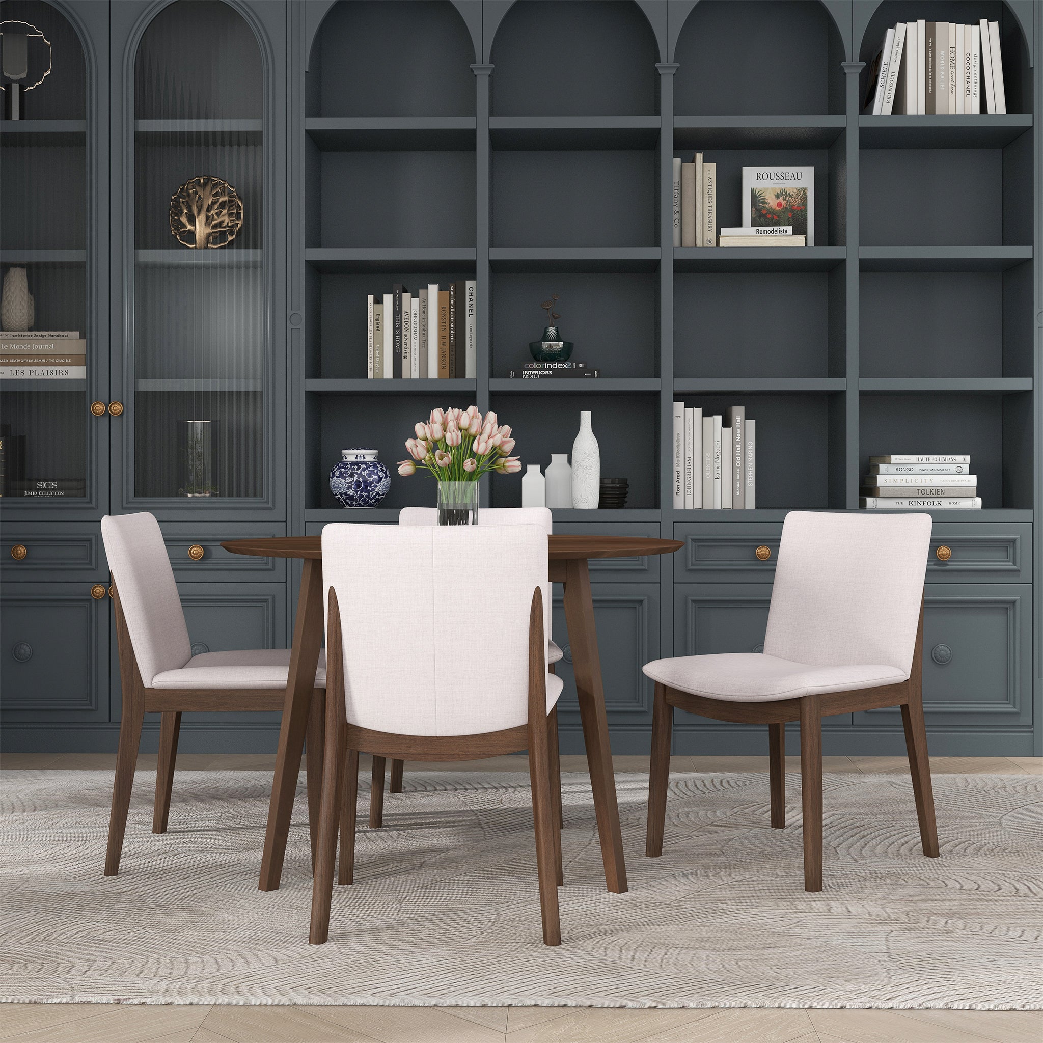 Laura  Beige Linen Solid Wood Dining Chair (Set Of 2) - DCH00402201
