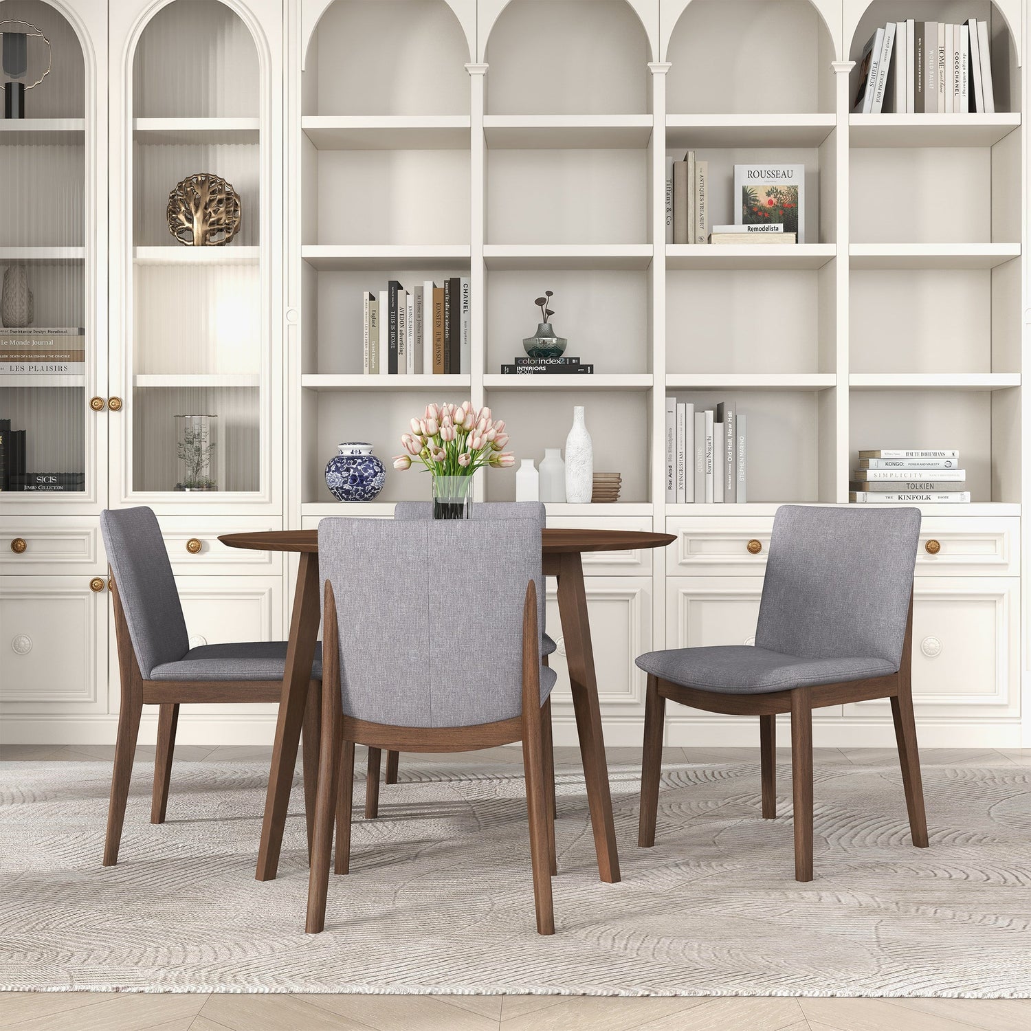 Laura  Light Grey Linen Solid Wood Dining Chair (Set Of 2) - DCH00402207