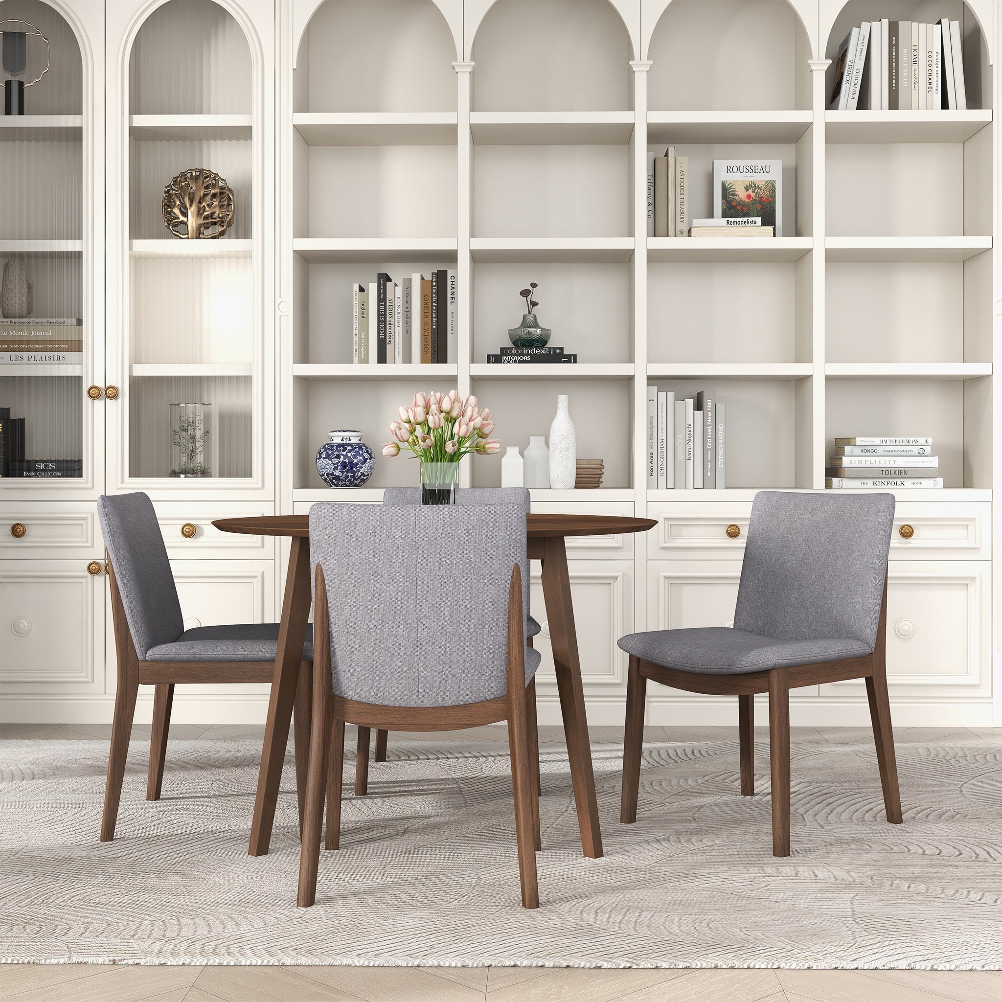 Laura  Light Grey Linen Solid Wood Dining Chair (Set Of 2) - DCH00402207