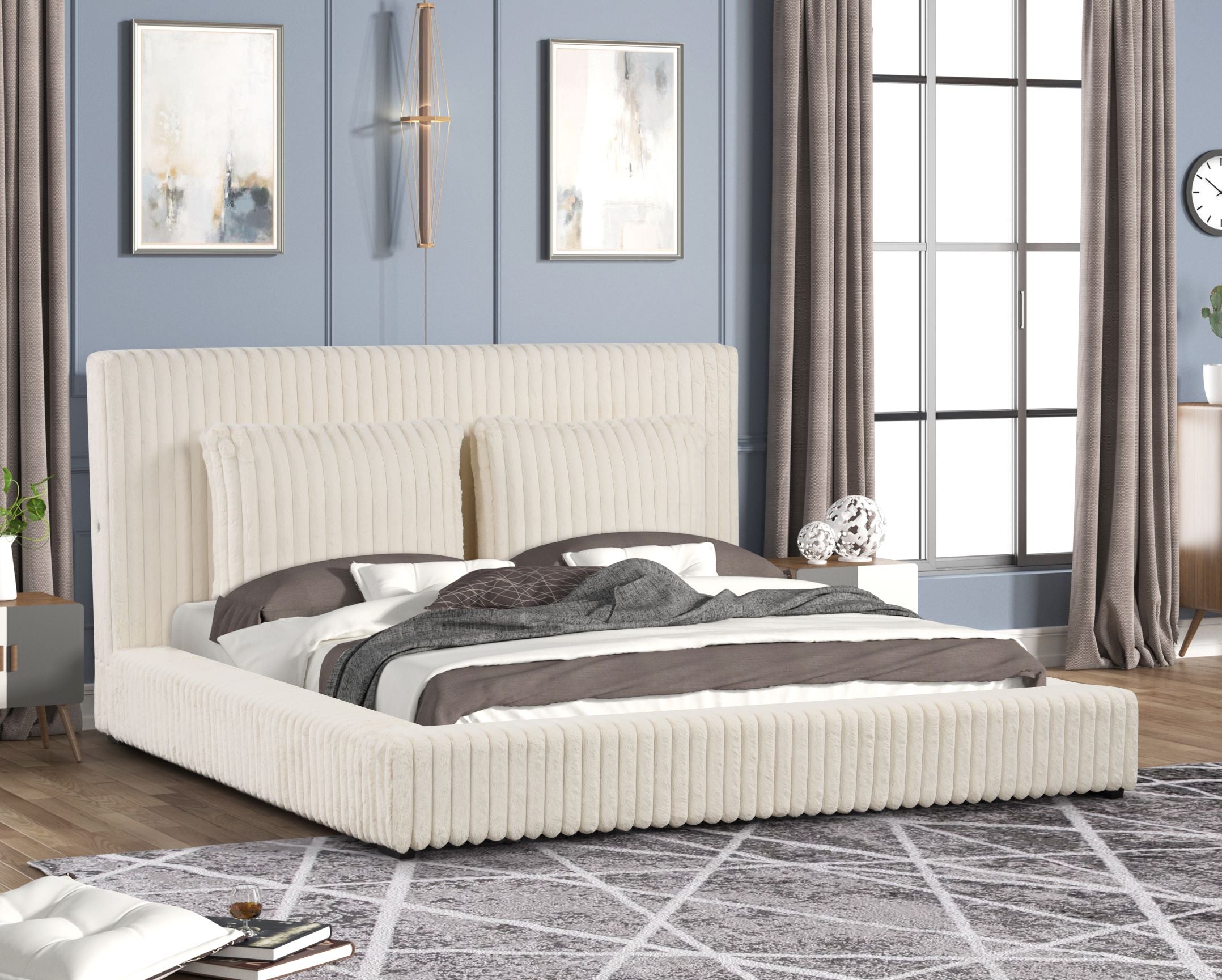 Lauren Beige Platform Bed - Queen, King *KING - LAUREN BEIGE PLATFORM BED KING