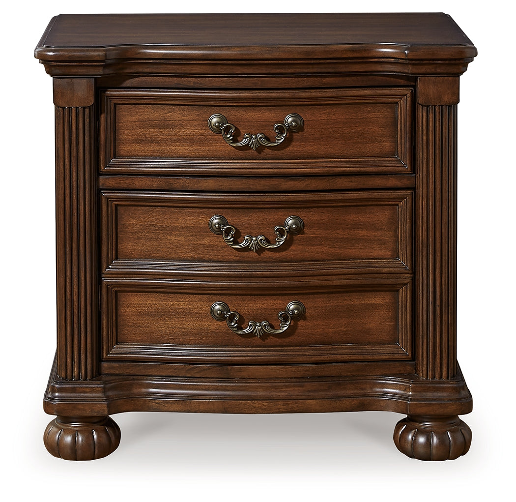 Lavinton King Poster Bed with Mirrored Dresser and 2 Nightstands in Brown from Ashley - Luna Furniture