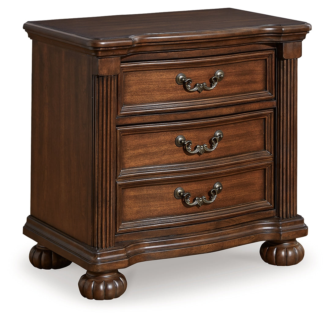 Lavinton King Poster Bed with Mirrored Dresser and 2 Nightstands in Brown from Ashley - Luna Furniture