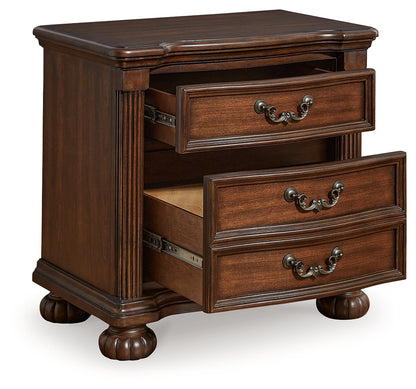 Lavinton King Poster Bed with Mirrored Dresser and 2 Nightstands in Brown from Ashley - Luna Furniture