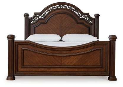 Lavinton King Poster Bed with Mirrored Dresser and 2 Nightstands in Brown from Ashley - Luna Furniture