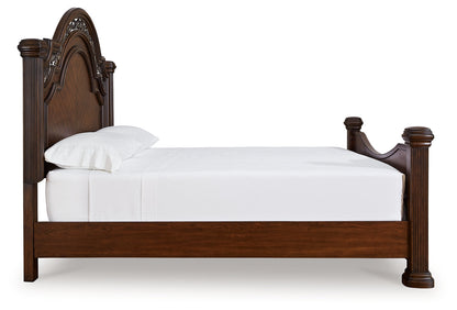 Lavinton King Poster Bed with Mirrored Dresser and 2 Nightstands in Brown from Ashley - Luna Furniture