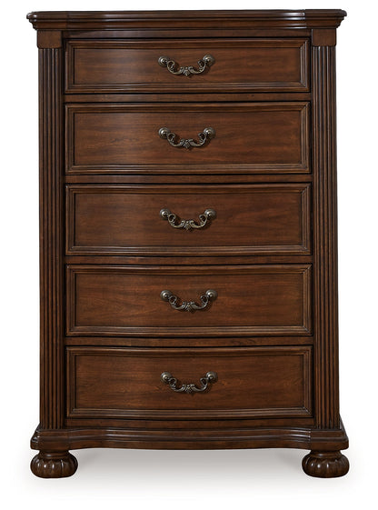 Lavinton King Poster Bed with Mirrored Dresser and Chest in Brown from Ashley - Luna Furniture