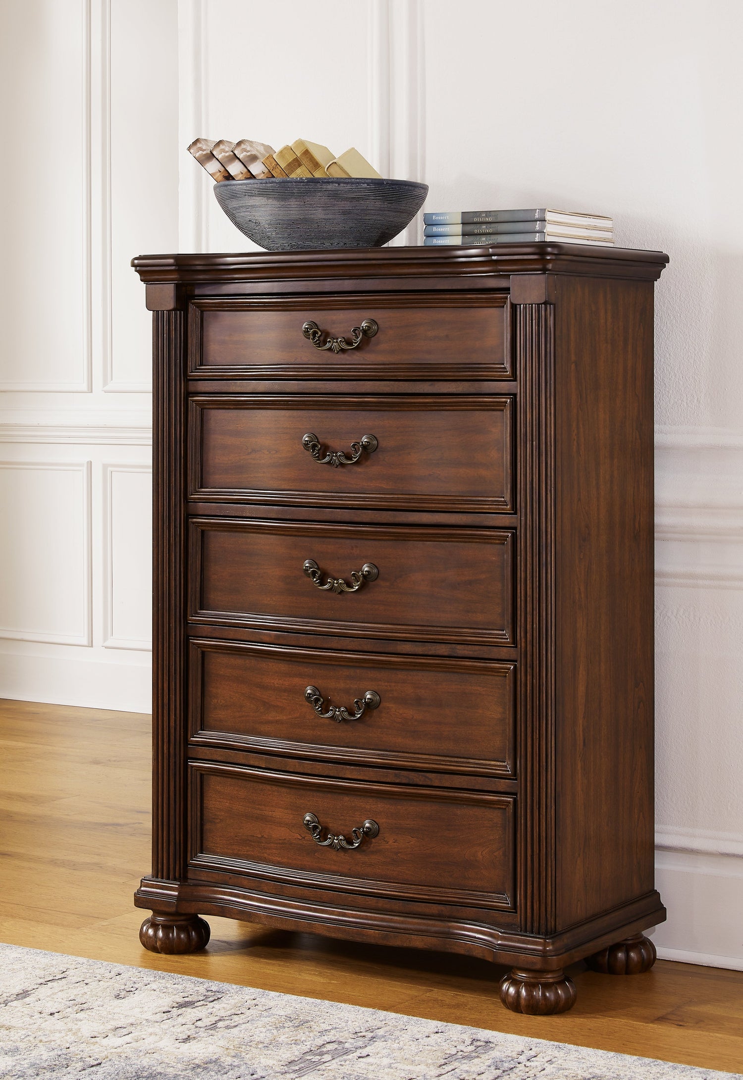 Lavinton King Poster Bed with Mirrored Dresser, Chest and 2 Nightstands in Brown - PKG016867