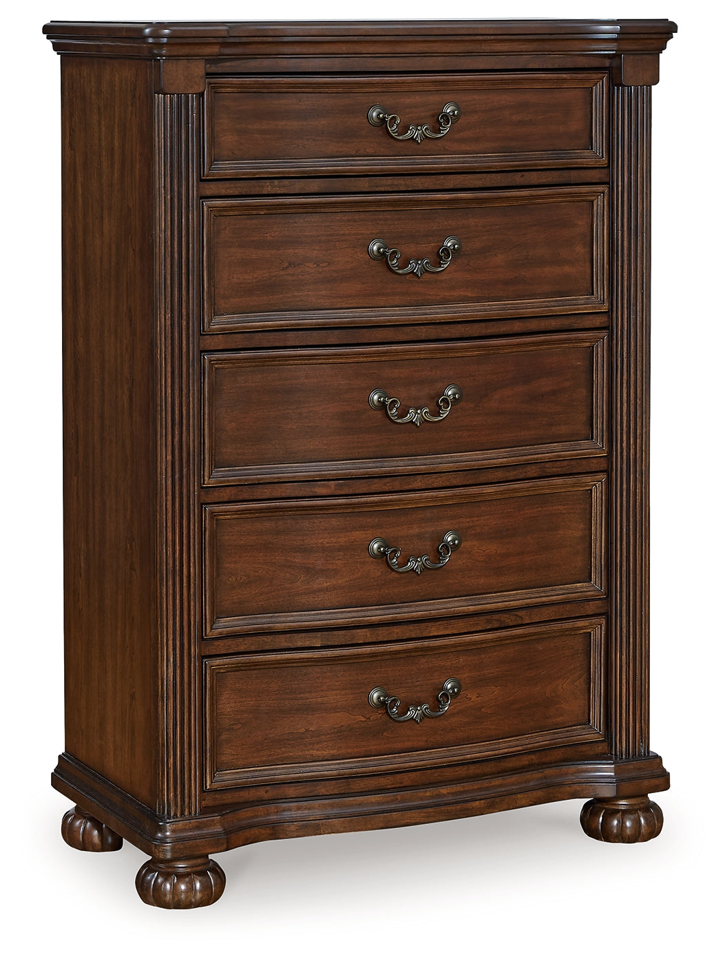 Lavinton King Poster Bed with Mirrored Dresser, Chest and 2 Nightstands in Brown - PKG016867