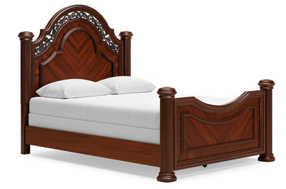 Lavinton Queen Poster Bed with Mirrored Dresser and 2 Nightstands in Brown from Ashley - Luna Furniture