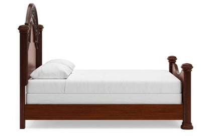 Lavinton Queen Poster Bed with Mirrored Dresser, Chest and Nightstand in Brown from Ashley - Luna Furniture