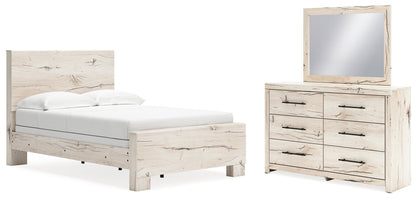 Lawroy Full Panel Bed with Mirrored Dresser in Light Natural - PKG020221