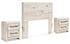 Lawroy Full Panel Headboard with 2 Nightstands in Light Natural - PKG020538