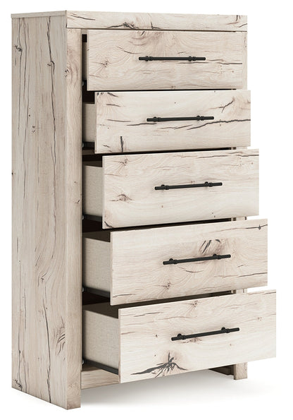 Lawroy Full Panel Headboard with Mirrored Dresser, Chest and 2 Nightstands in Light Natural from Ashley - Luna Furniture