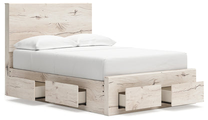 Lawroy Full Panel Storage Bed with Mirrored Dresser and Nightstand in Light Natural from Ashley - Luna Furniture