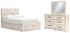 Lawroy Full Panel Storage Bed with Mirrored Dresser in Light Natural - PKG020248