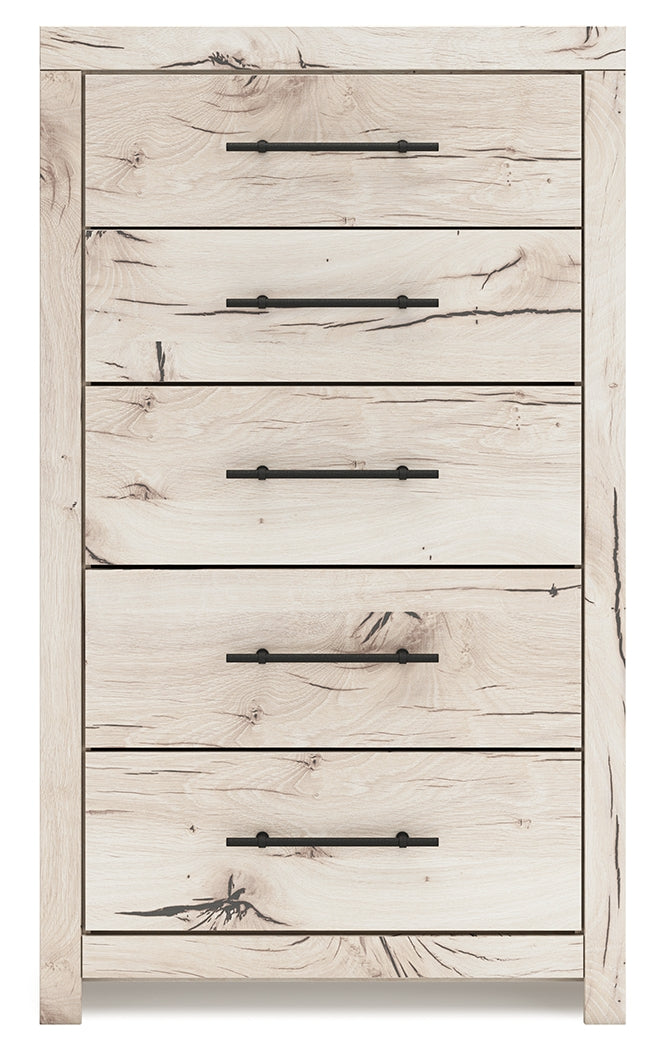 Lawroy King Panel Bed with Mirrored Dresser and Chest in Light Natural from Ashley - Luna Furniture